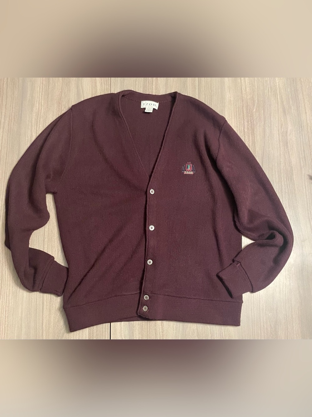 Vintage IZOD Men’s Classic Knit Burgundy Cardigan Sweater Large